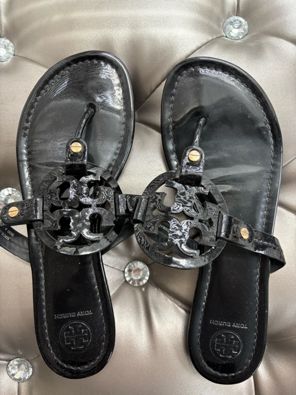 Tory Burch Miller sandals black patent leather size 8 - Picture 5 of 9